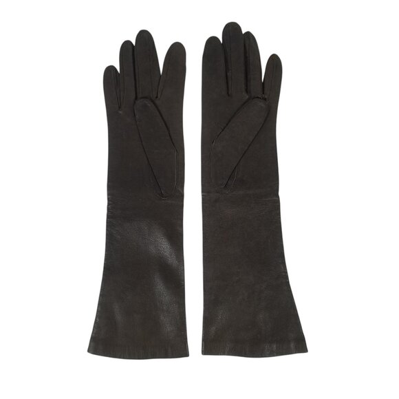 Vintage Kid Leather Gloves Dark Brown 3/4 Length Silk Lined Washable 6 1/2 - Picture 3 of 11